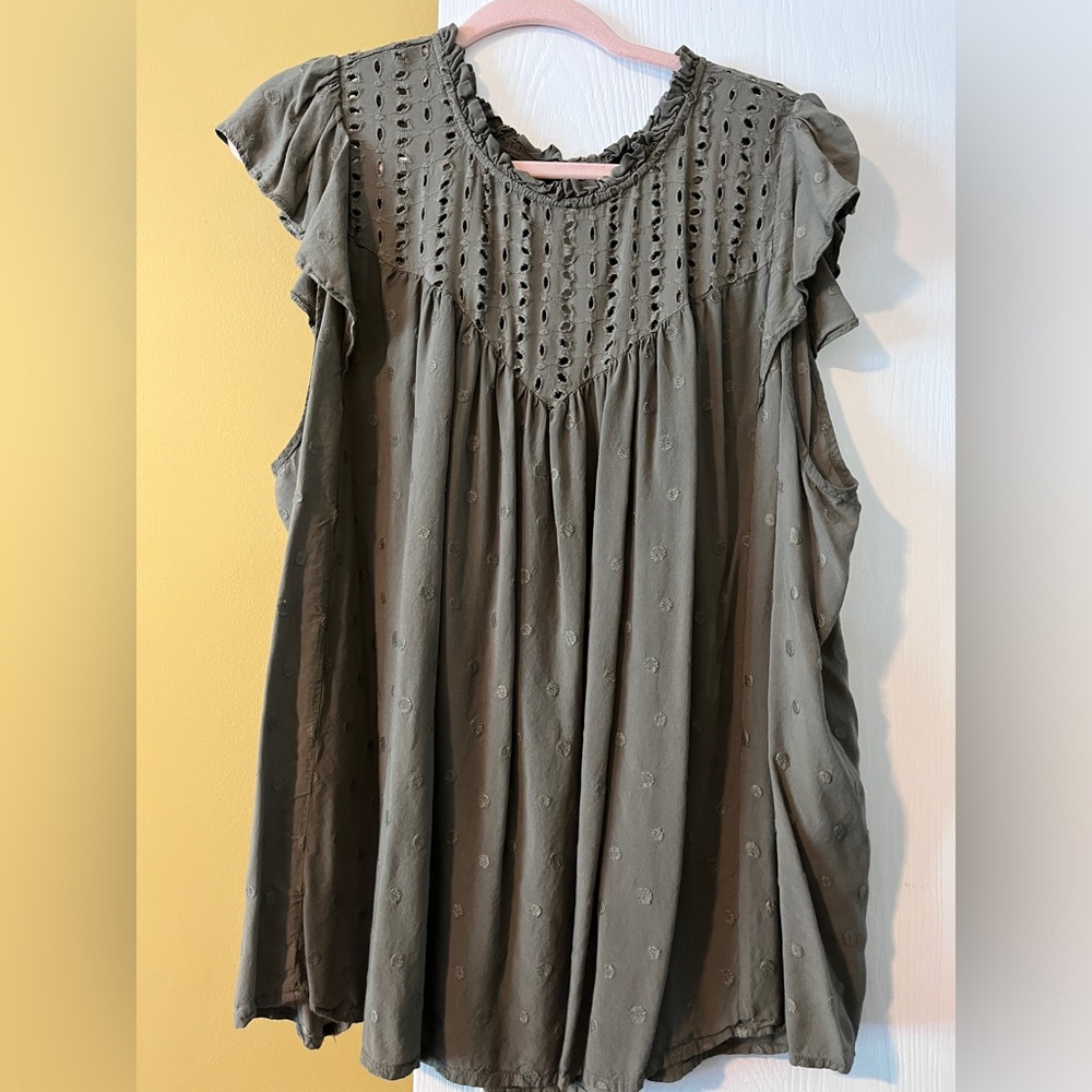 Torrid Olive Green Eyelet Blouse